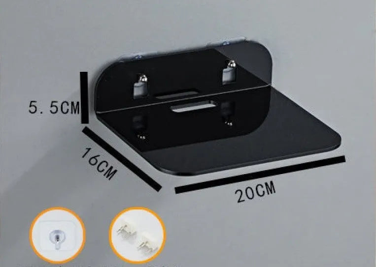 Acrylic right-angle wall mount camera shelving bracket, 13.5x11.5x5.5cm, black frosted transparent white, no drilling.
