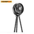 HOMEFISH F2 automatic shake head fan with LED light and removable bracket mounted on a pram