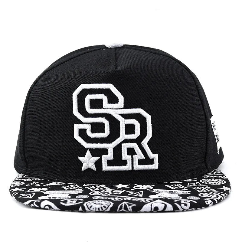 Cotton baseball cap with letter embroidery in black or white with adjustable strap