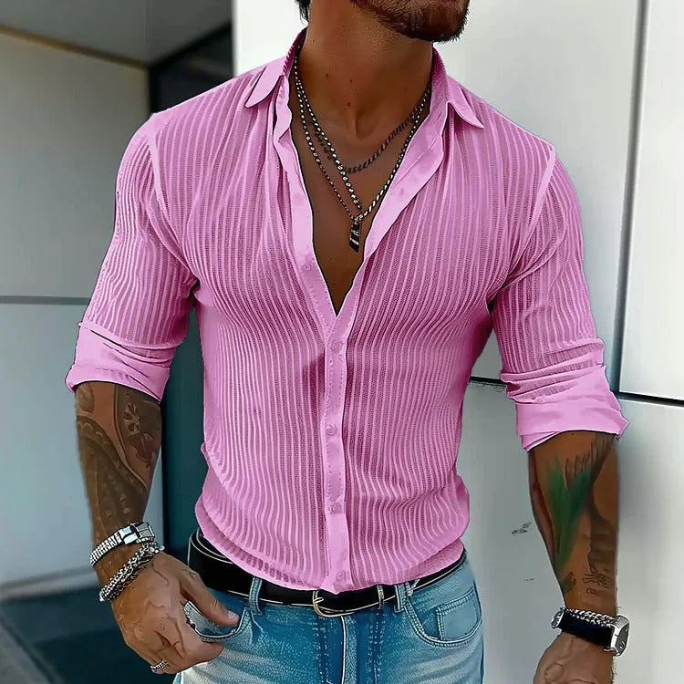 Men's British style striped cardigan with 3D pattern and long sleeves in loose fit design