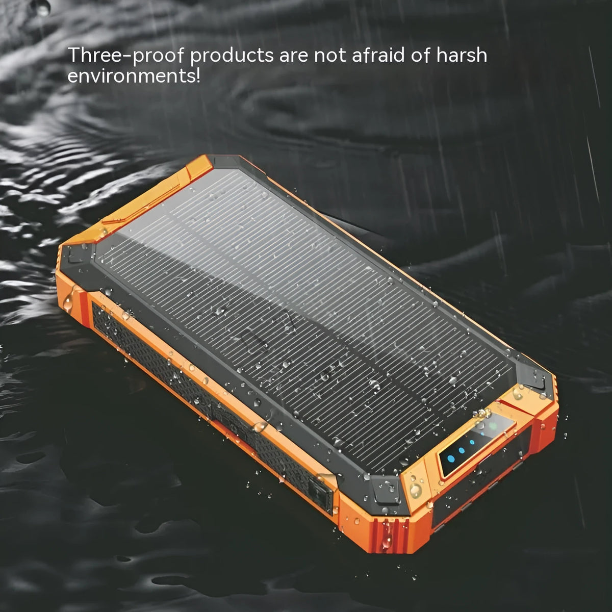 Solar wireless power bank in orange black, 173 x 89 x 28mm plastic shell, 10000mAh or 20000mAh capacity