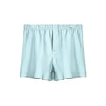 Men's loose-fitting cotton boxers in solid colours: gold, green, sea blue, and light grey.