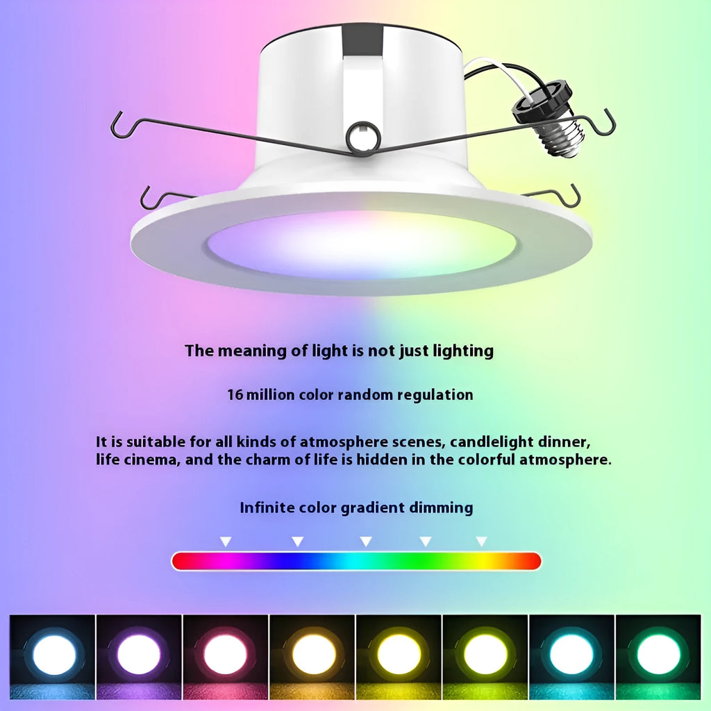 Smart WiFi Bluetooth RGBW colour changing ceiling lamp with E26 cap and aluminium housing.