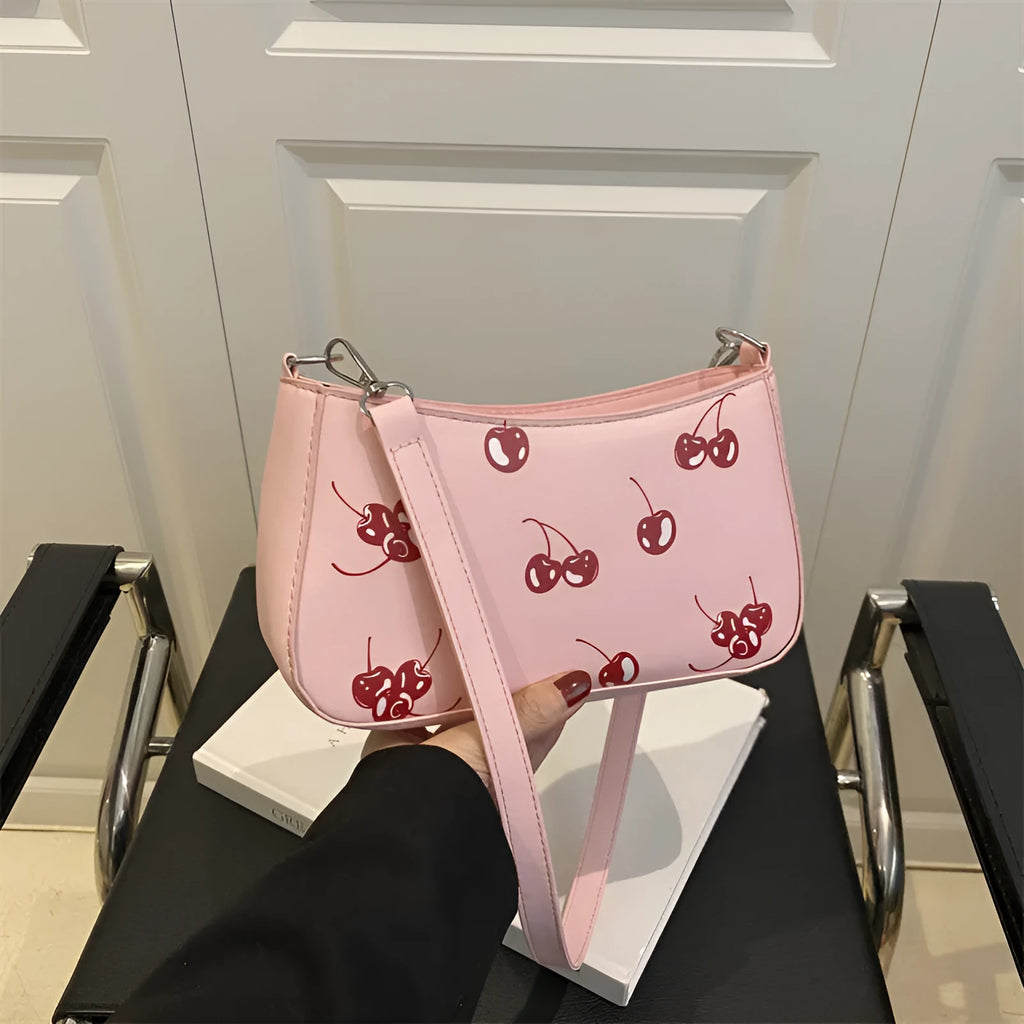 Dumpling-shaped PU underarm bag with floral print, single shoulder strap, three-dimensional outer pocket, in khaki.