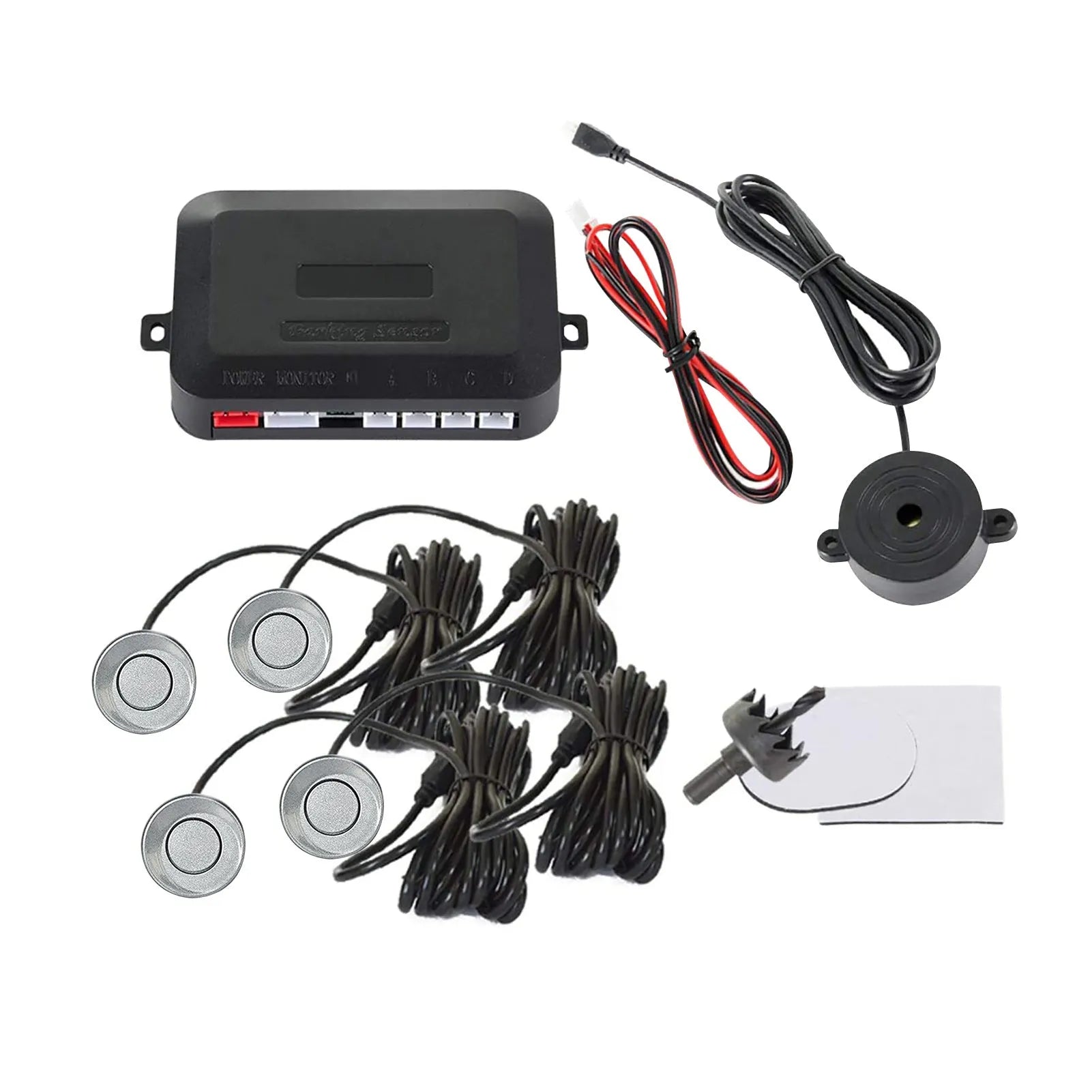 4-probe car reversing radar parking sensor system with buzzer alert and installation components