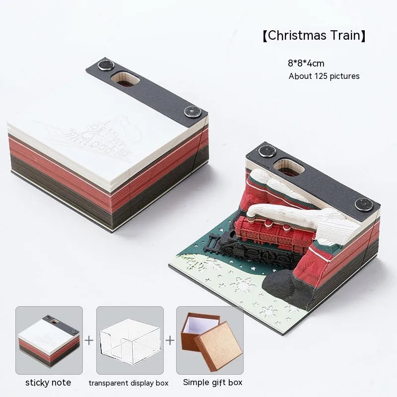3D Sticky Notes pad with paper carving of Qingshui Temple in Christmas Train colour.
