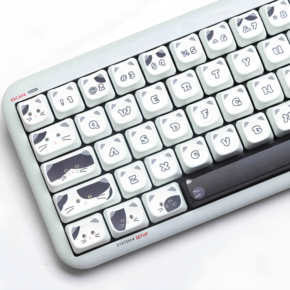 Black and white kitten full set sublimation PBT key caps with MAO height and 1.5mm line length