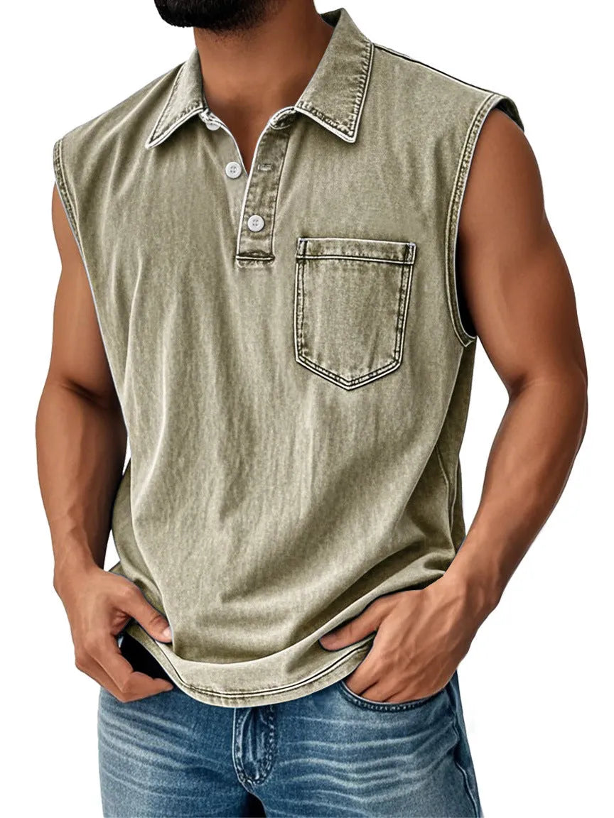 Men's 3D digitally printed polo shirt in loose fit with button front and short sleeves