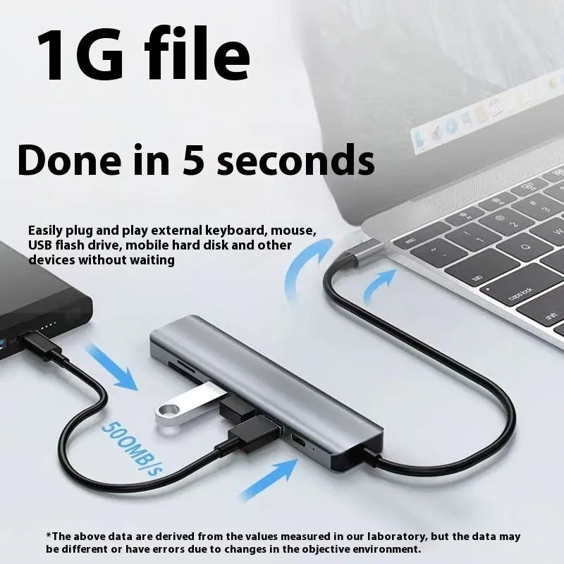 Type-C 7-in-1 expansion dock with HDMI, USB ports and card reader on 15cm cable