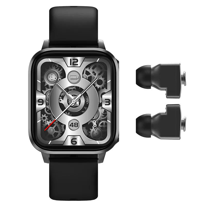 Black two-in-one Bluetooth smart watch with TFT touchscreen and headset for calls, heart rate and blood pressure monitoring