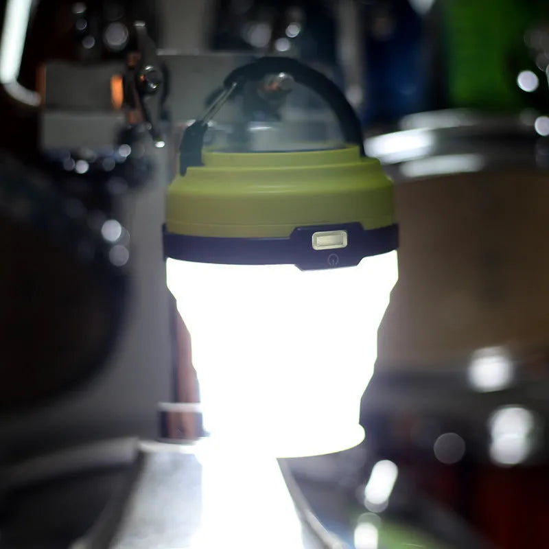 Green solar silicone camping light, 143g, expandable 87-108mm, 150LM, 10m radius, six LED beads