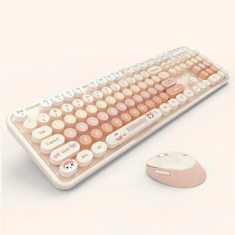 Wireless keyboard and mouse set in a mixed colour option on a desk