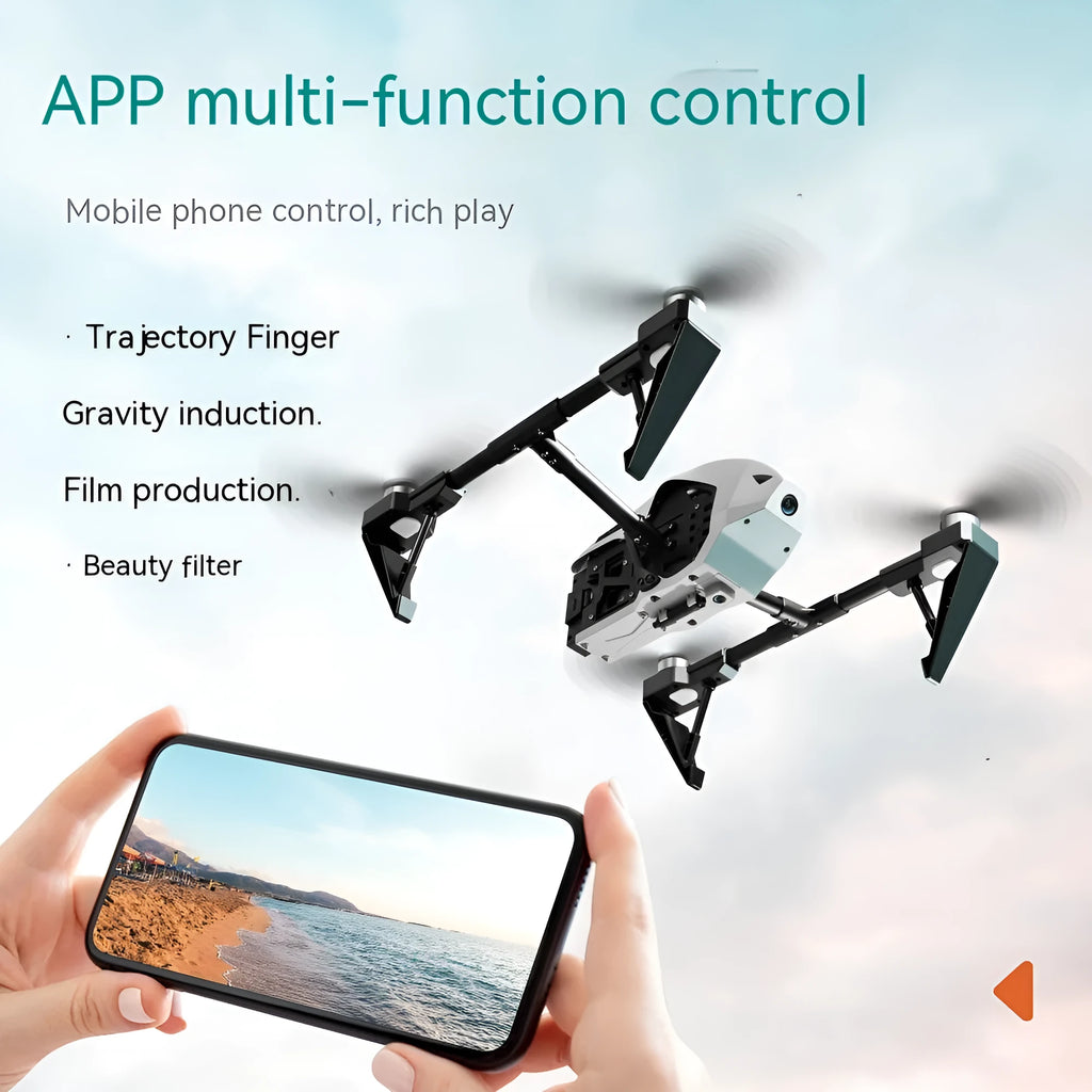 White and black KS66 alloy UAV remote control drone with camera, remote controller, and accessories on a grey background