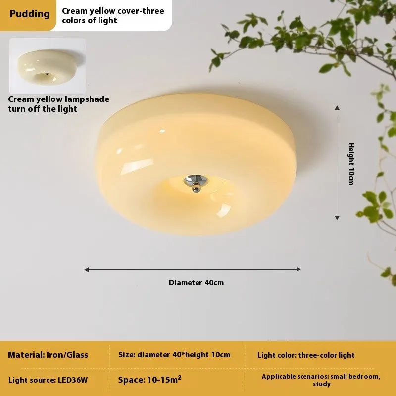 American style cream coloured bedroom ceiling light fixture with three-colour settings.