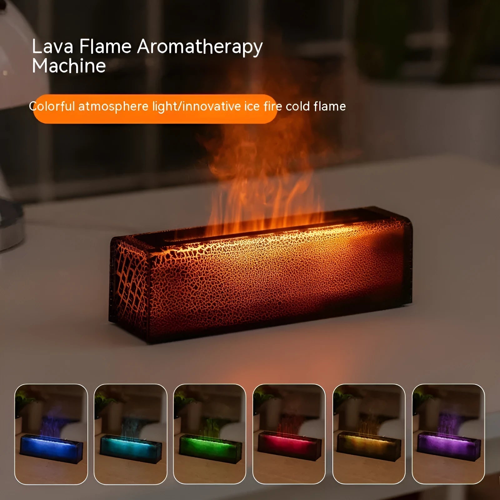 Square desktop humidifier diffuser with lava flame colour changing lights in black or white