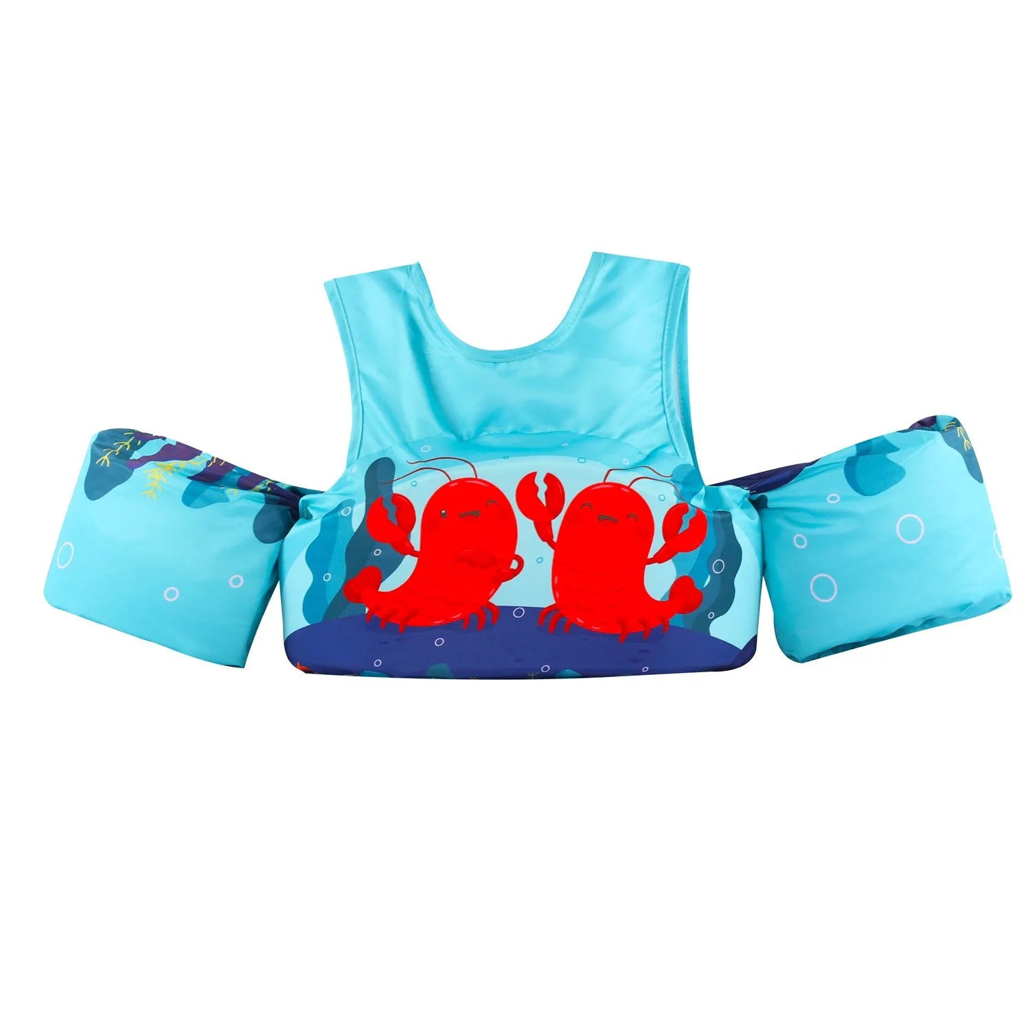 Children's polyester swimsuit with integrated lengthened arm swimming ring in cartoon pattern