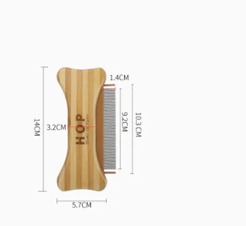 Double-sided bamboo dog flea comb in colour bamboo finish featuring needle pins for grooming