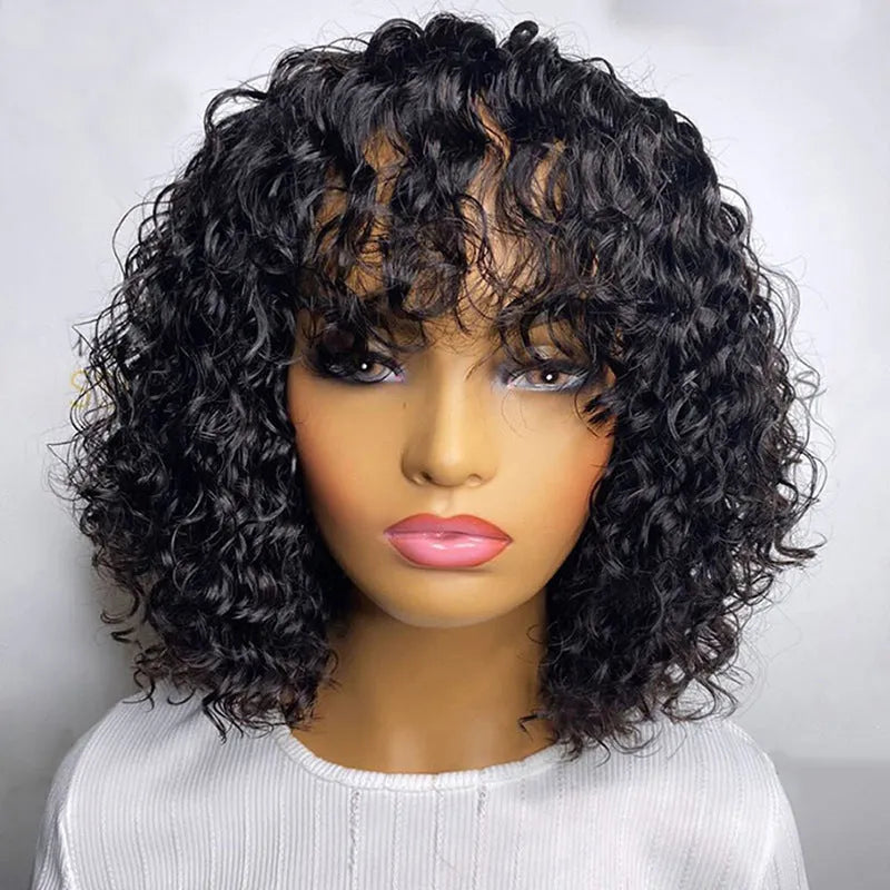 Full machine made water wave bob wig for ladies in 8inch, 10inch, 12inch, and 14inch short curly style.