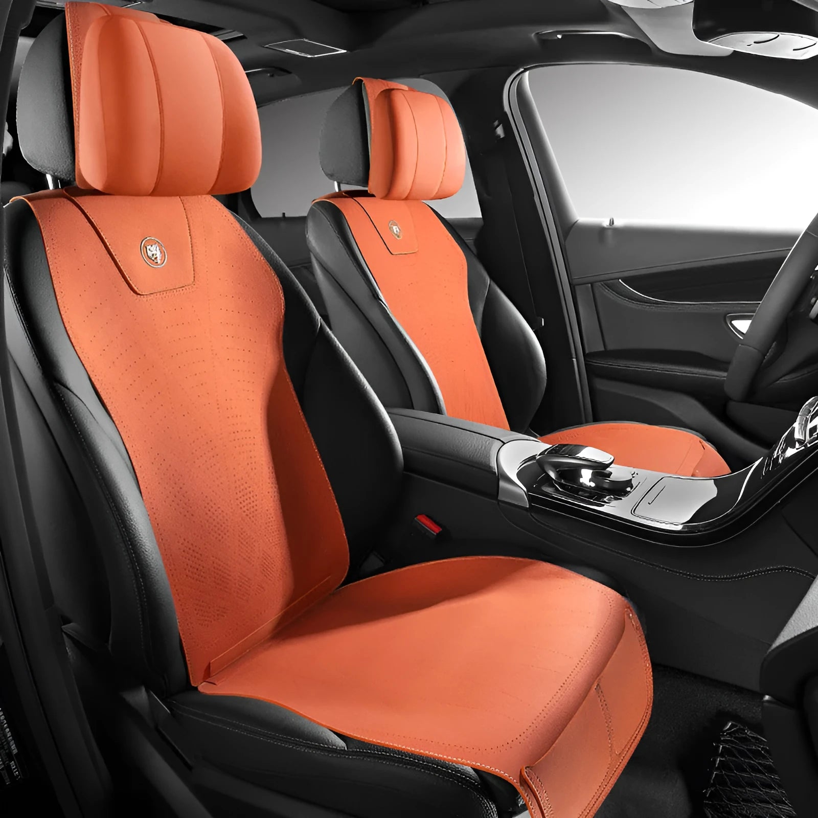Ultra-thin tailored leather car seat cover with gradient hole pattern in Hermes orange colour