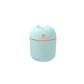 Compact round USB desktop humidifier diffuser in pink, white, or blue with 250ml tank.