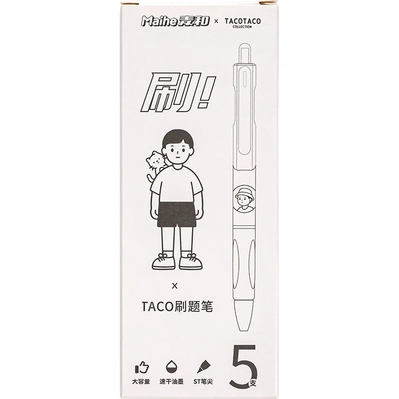 Five neutral-coloured ballpoint pens with 0.5mm needle tips for exam writing