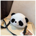Plush panda head crossbody bag with cylindrical shape and sandwich pocket design