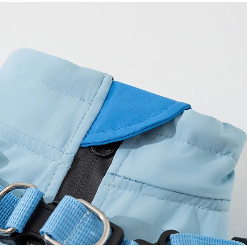 Autumn winter dog raincoat for small medium dogs windproof waterproof four-legged cotton coat with reflective stripes blue colour