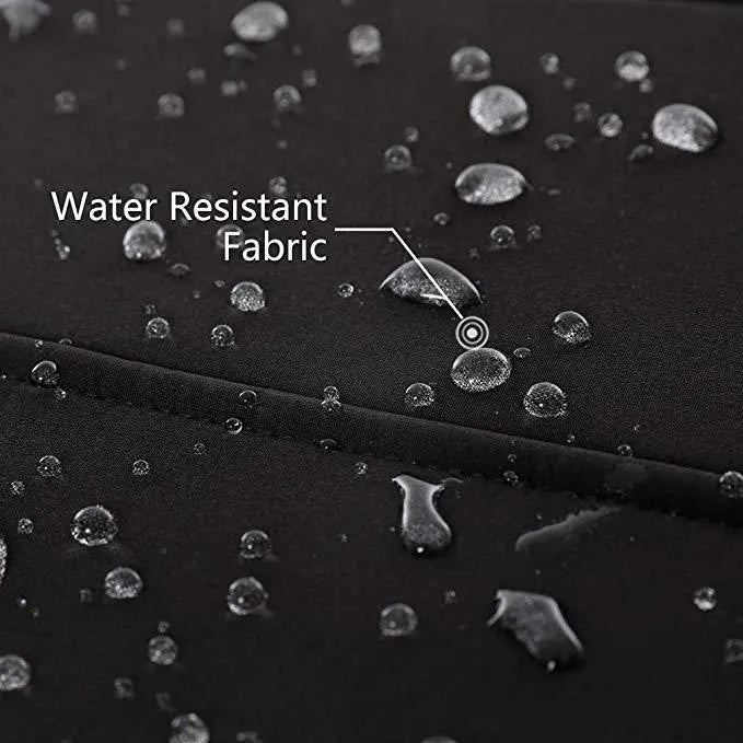 Black USB-powered waterproof winter coat for men with zipper pockets, shown in size L.