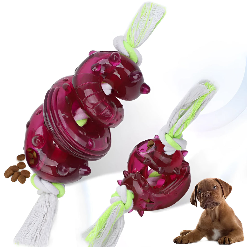 Dog bite leakage toy in TPR and cotton rope, small and large sizes for small, medium, and large dogs