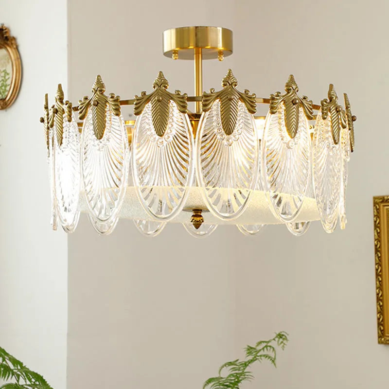 Peacock glass ceiling lamp with iron frame, 40/50/60cm diameter, LED three-colour light, 220V, modern simplicity style