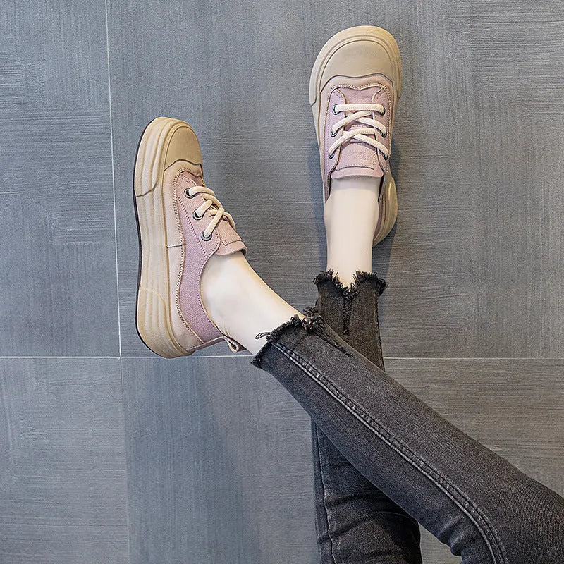 Women's matcha green platform sneakers made from cowhide with a lace-up front and pigskin lining.