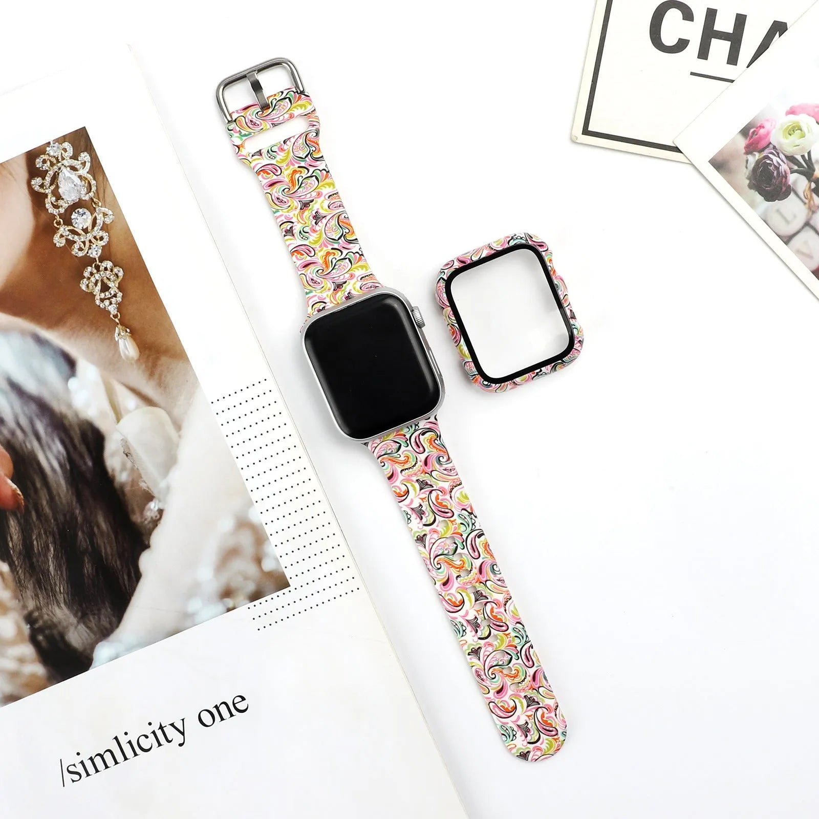Printed pattern silicone replacement strap for Apple Watch in sizes 38mm 40mm 42mm 44mm