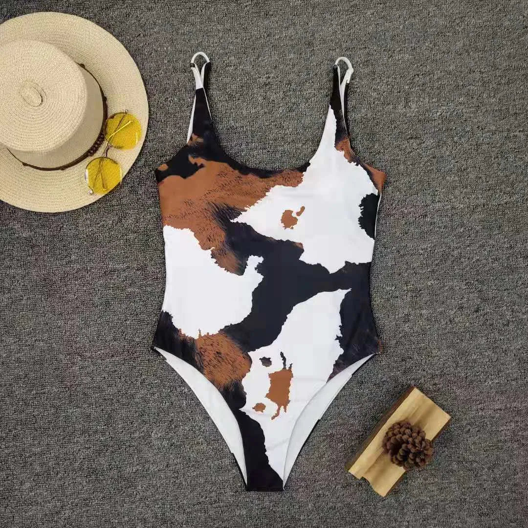 Women's white printed split bikini two-piece swimsuit with briefs bottom