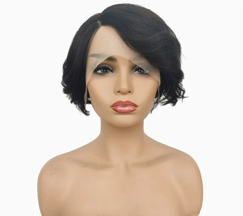 Real hair lace wig for ladies, short hand woven style with oblique bangs, colour CYFZ1004F