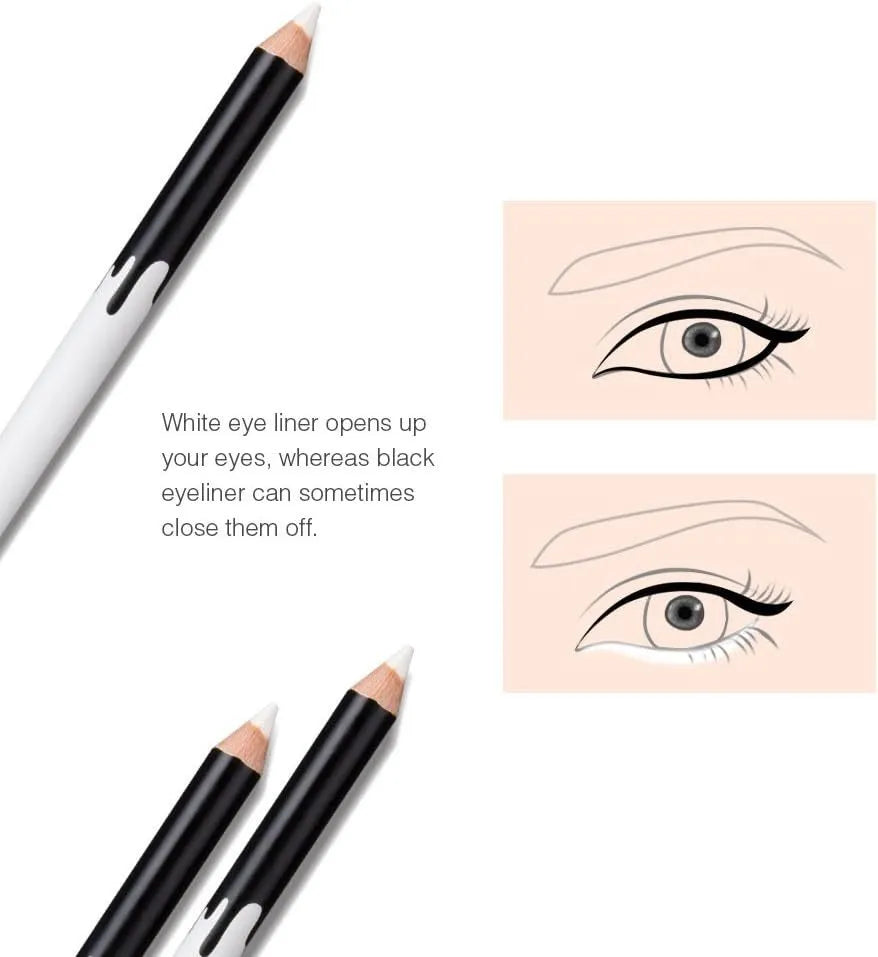 12 white and black waterproof eyeliner pencils with sharpener in retractable multi-purpose makeup set