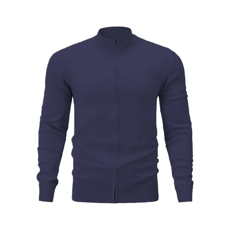 Casual zip-front sports sweater with stand collar in cotton fabric, loose fit, multiple colour options