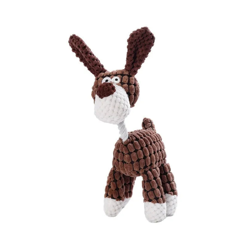 Bite-resistant plush dog toy in styles like blue elephant, rechargeable duck, and donkey.