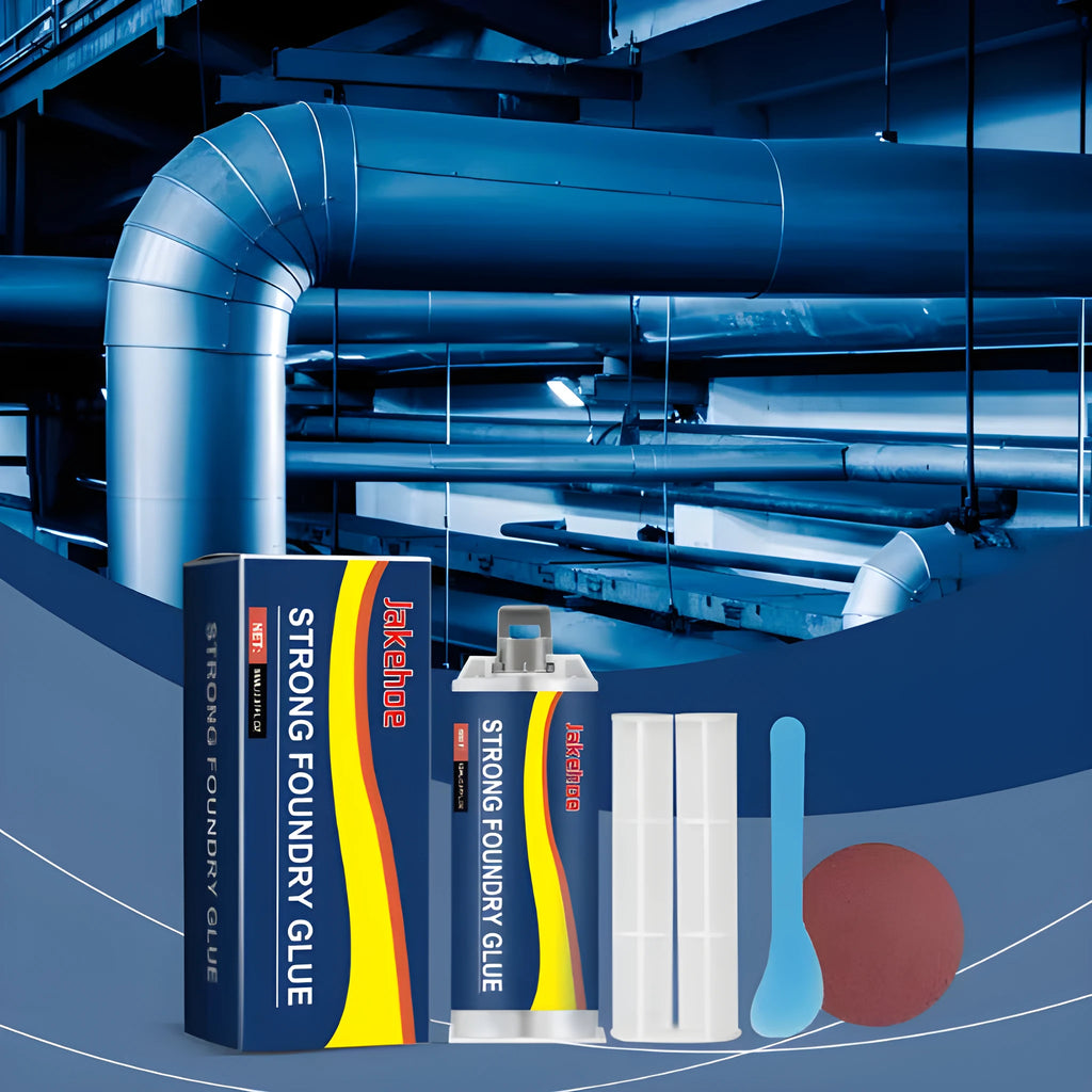 85ml metal repair glue sealant kit with epoxy tubes, push rod, scraper, and sandpaper