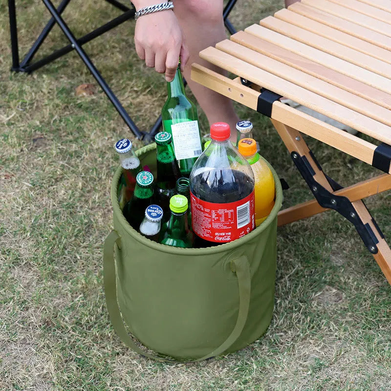 Army green folding telescopic duct made from PVC mesh cloth, shown in collapsed and extended states.