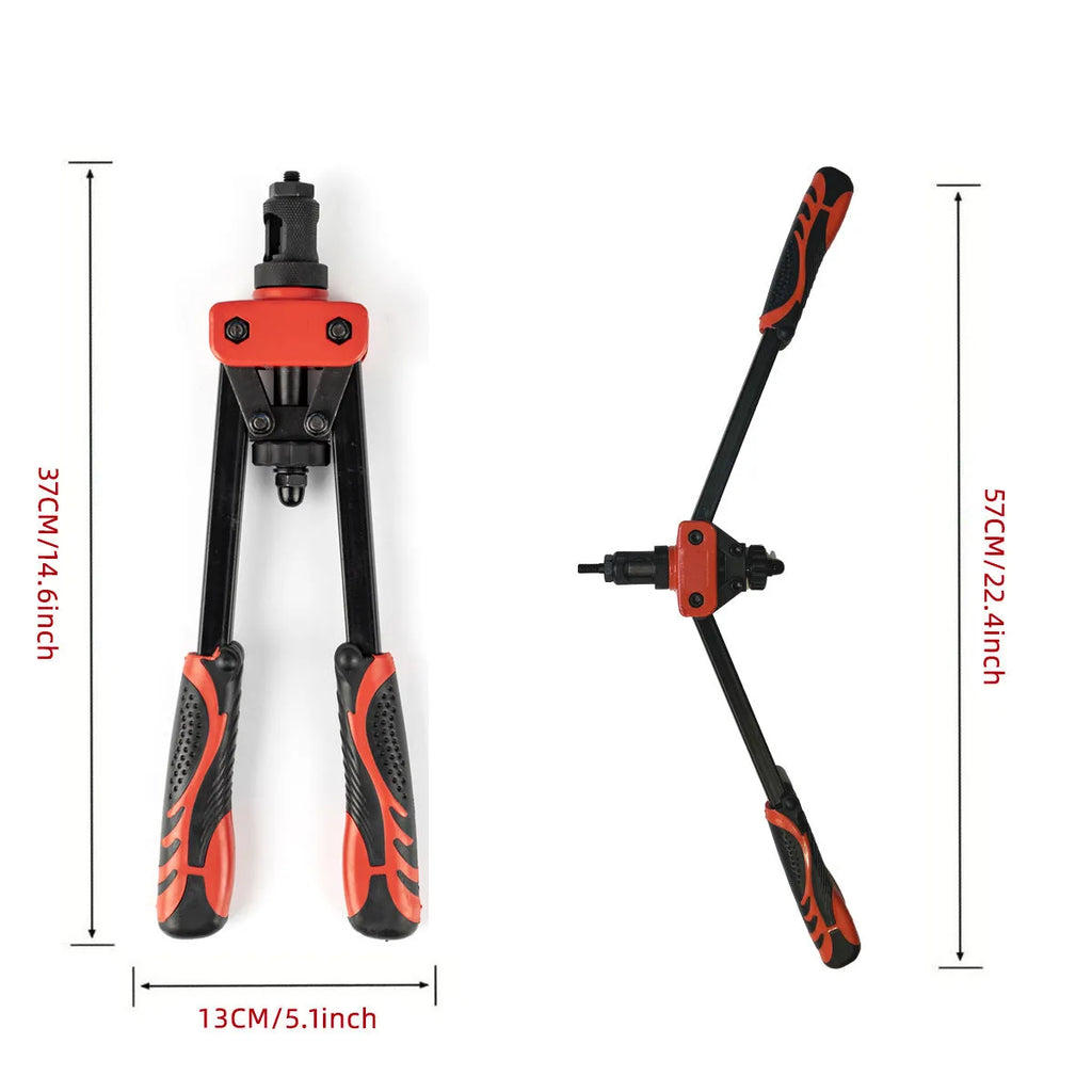CQ14 alloy steel rivet nut pull-setter tool with 37cm handle and six interchangeable M3 to M10 tips