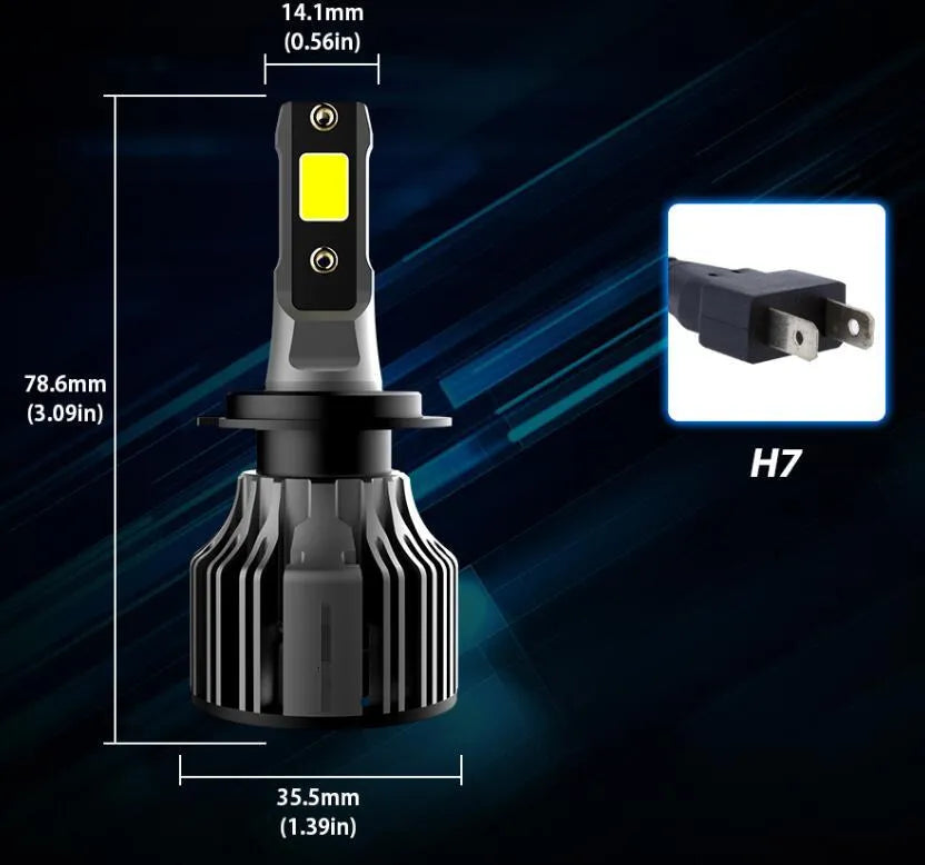 Car LED headlight bulb 6000K white light kit with adjustable chuck and IP68 waterproof rating