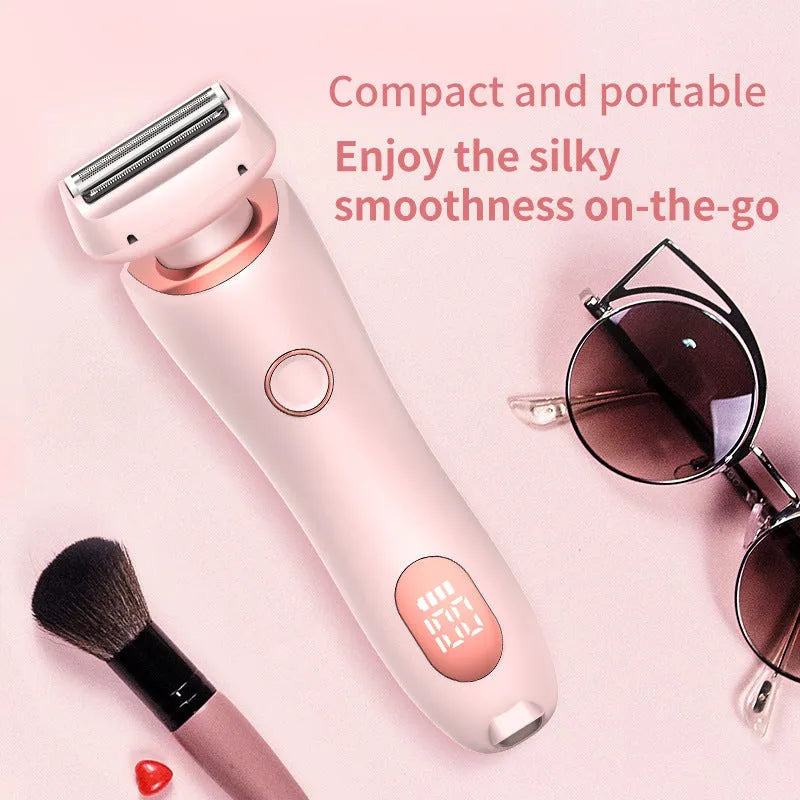 2 in 1 women's electric shaver with square foil and round rotating heads, USB rechargeable, pink colour