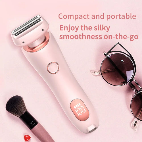 2 in 1 women's electric shaver with square foil and round rotating heads, USB rechargeable, pink colour