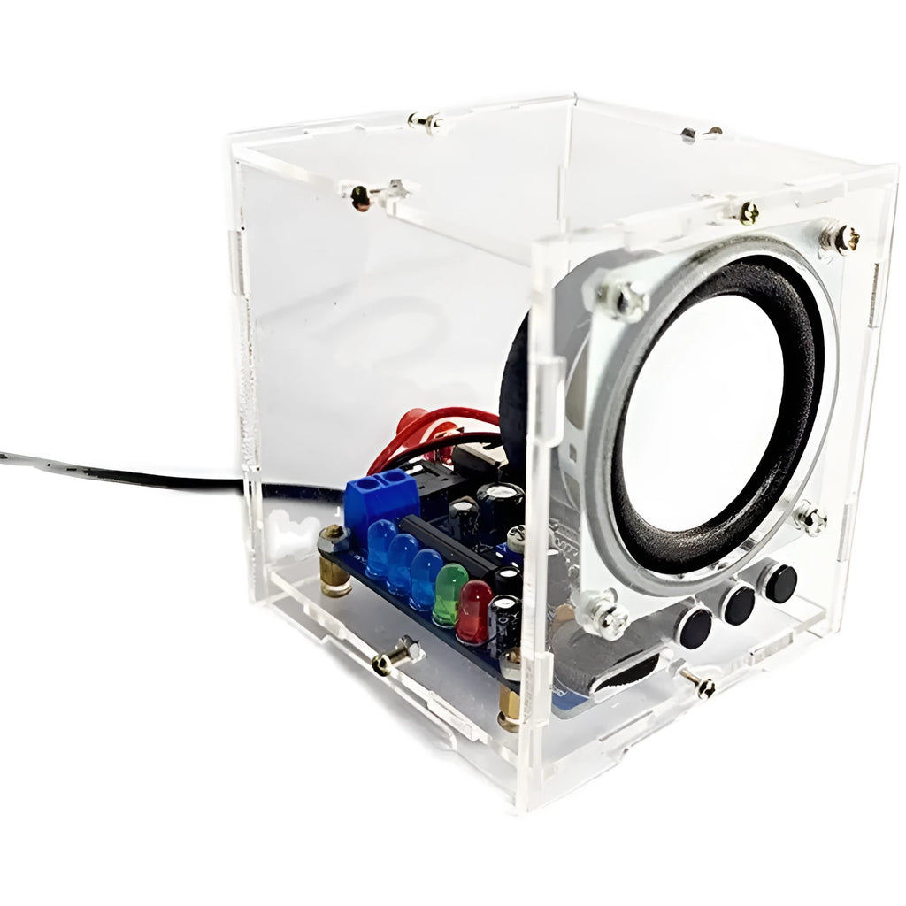 TJ-56-527 Bluetooth speaker electronic kit with PCB, components, drawings and casing, 70 x 70 x 80mm