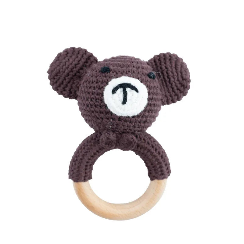 Wooden baby teether gift box with elephant, rabbit and giraffe designs for 3 months plus infants