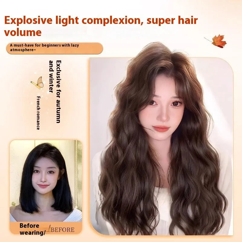 Female long curly full-head wig with side bangs in high-temperature fibre artificial hair