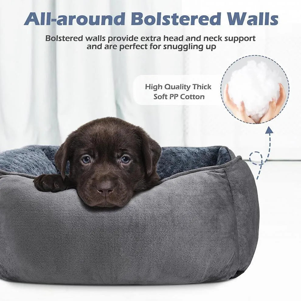 Stuffed pet kennel cat nest warm plush dog bed in beige and grey sizes S to XXL 60-110cm