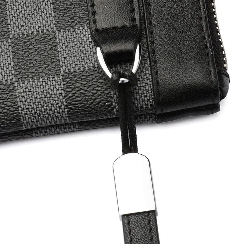 Black men's leather clutch wallet made from first layer cowhide measuring 20x10cm