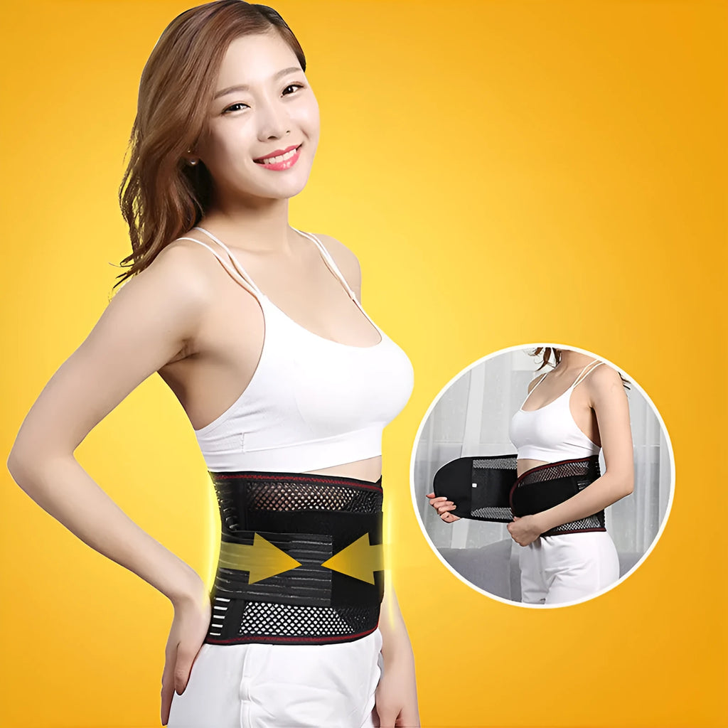 Black sports waist support with steel plate for lumbar protection during fitness activities