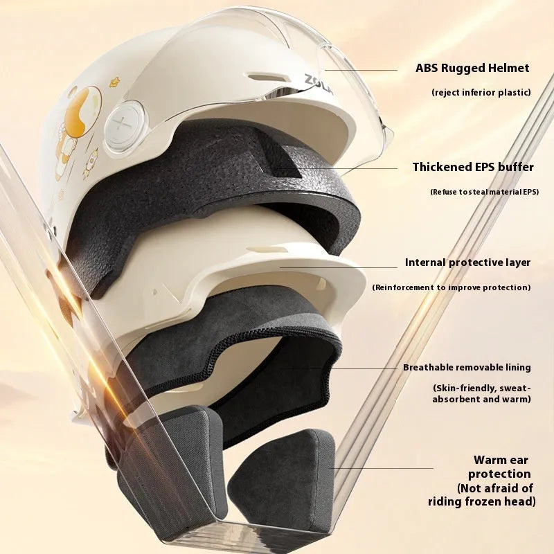 ABS summer half helmet for electric motorcycles in khaki colour with sun protection glasses
